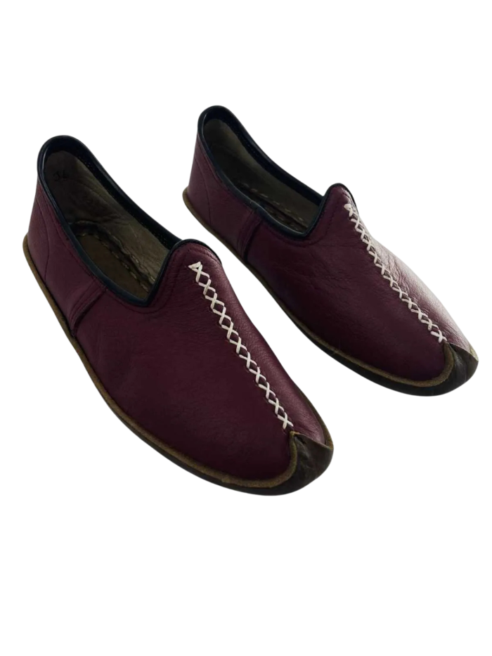 Çarık Ayakkabı Bordo El Yapımı Yemeni Hakiki Deri - Görsel 2