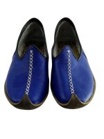 Okçubaba Geleneksel El Yapımı Mavi Yemeni - Hakiki Deri Ayakkabı ve Camış Derisi Taban