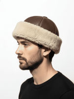 Börk Şapka El Yapımı Kürklü Hakiki Deri Kahverengi Soğuk Geçirmez Gelenksel Başlık - Görsel 3