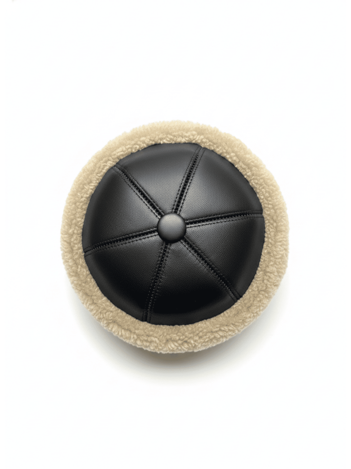 Siyah Börk Kürklü El Yapımı Hakiki Deri Soğuk Geçirmez Geleneksel Başlık - Görsel 2