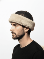 Siyah Börk Kürklü El Yapımı Hakiki Deri Soğuk Geçirmez Geleneksel Başlık - Görsel 3