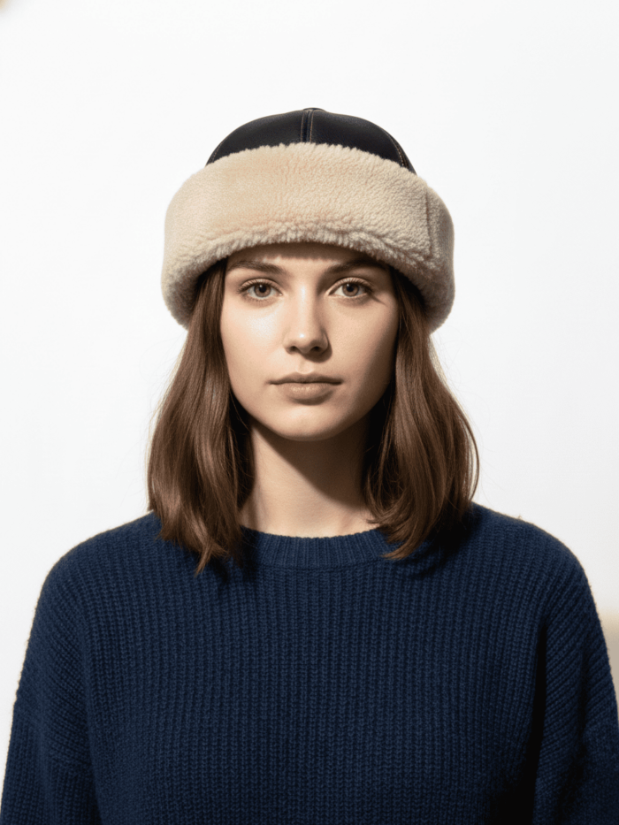 Siyah Börk Kürklü El Yapımı Hakiki Deri Soğuk Geçirmez Geleneksel Başlık - Görsel 4