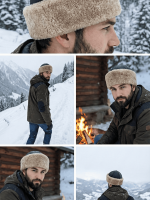 Siyah Börk Kürklü El Yapımı Hakiki Deri Soğuk Geçirmez Geleneksel Başlık - Görsel 5