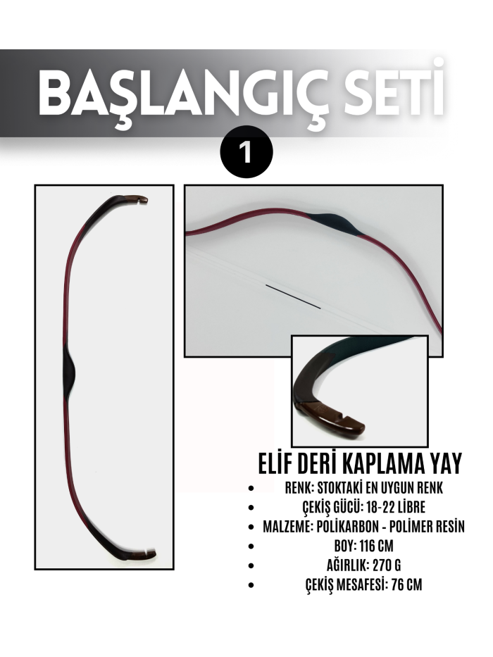 Geleneksel Okçuluk Başlangıç Seti (Elif Yay Kaplamalı-7 Ok-Zihgir-Tirkeş-Kolçak) - Görsel 2