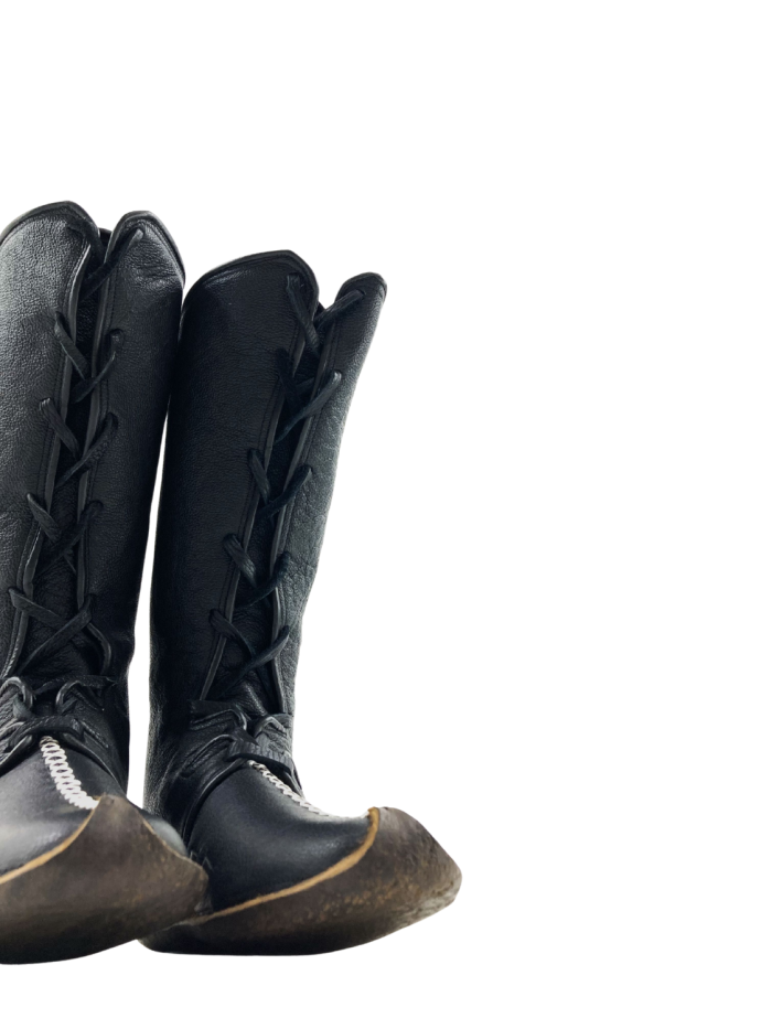 El Yapımı Siyah Hakiki Deri Çizme Geleneksel Okçuluk Deri Çizme - Görsel 4