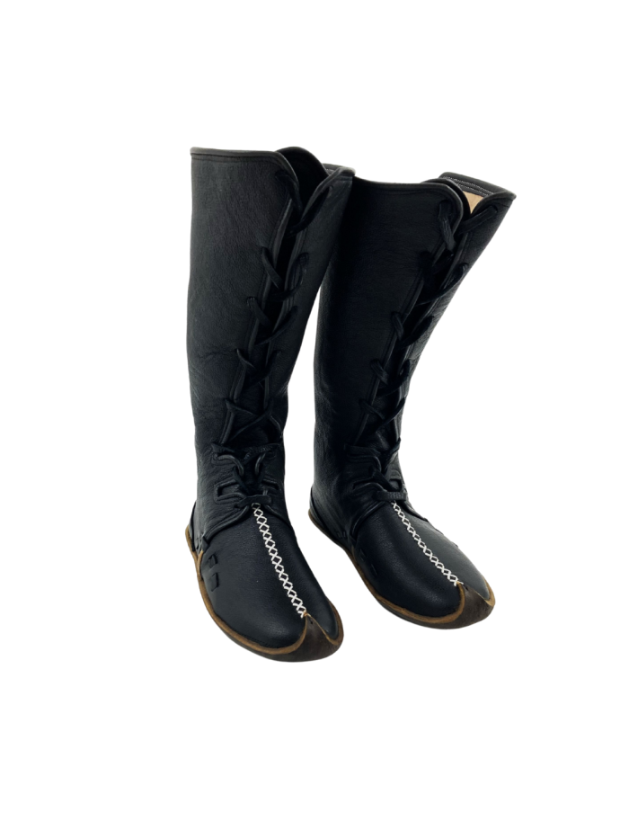 El Yapımı Siyah Hakiki Deri Çizme Geleneksel Okçuluk Deri Çizme - Görsel 2